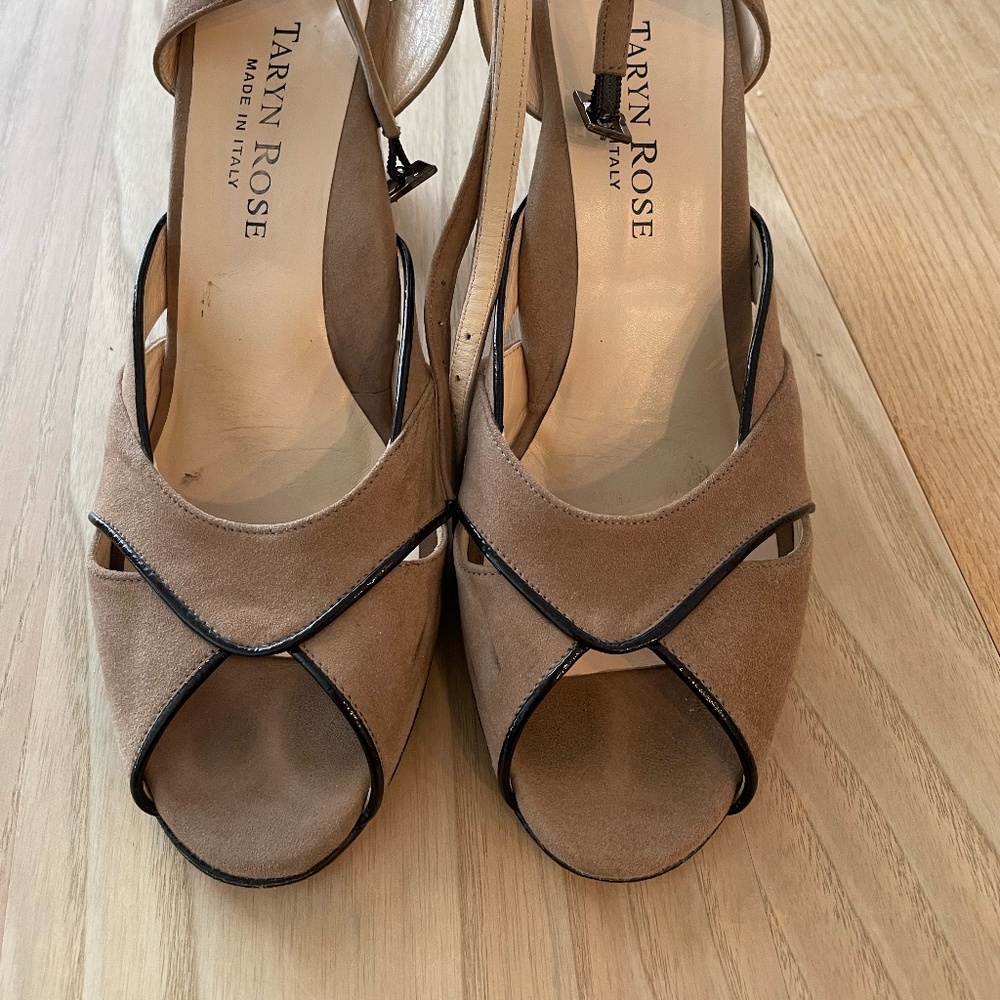 Taryn Rose Slingback suede open toe shoes sz 38.5